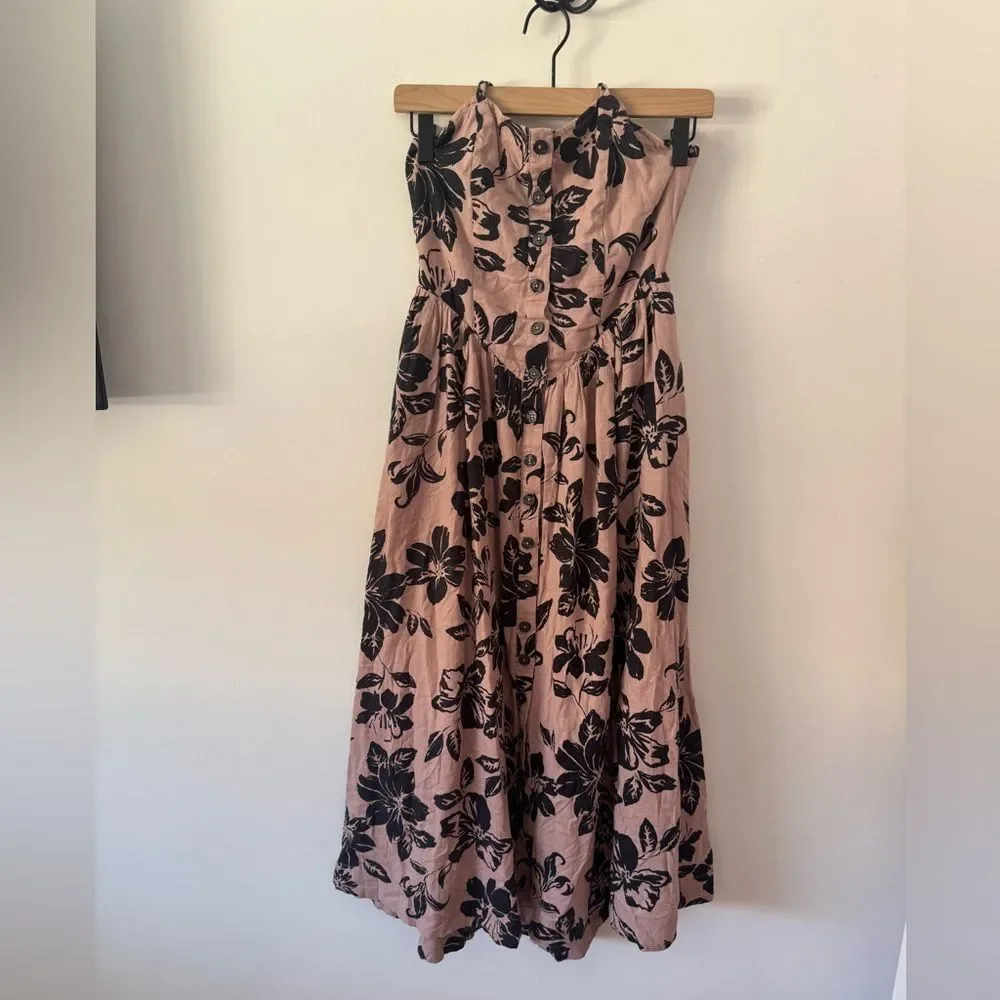 Free People Perfect Sundress Linen Blend Floral Midi Dress XS